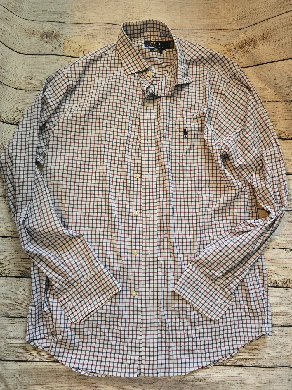 Ralph Lauren White Button-Down Shirt with Navy and Red Windowpane